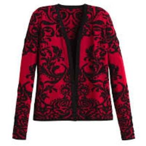 NWT Chico’s Jacquard Veera Cardigan Red Black 3